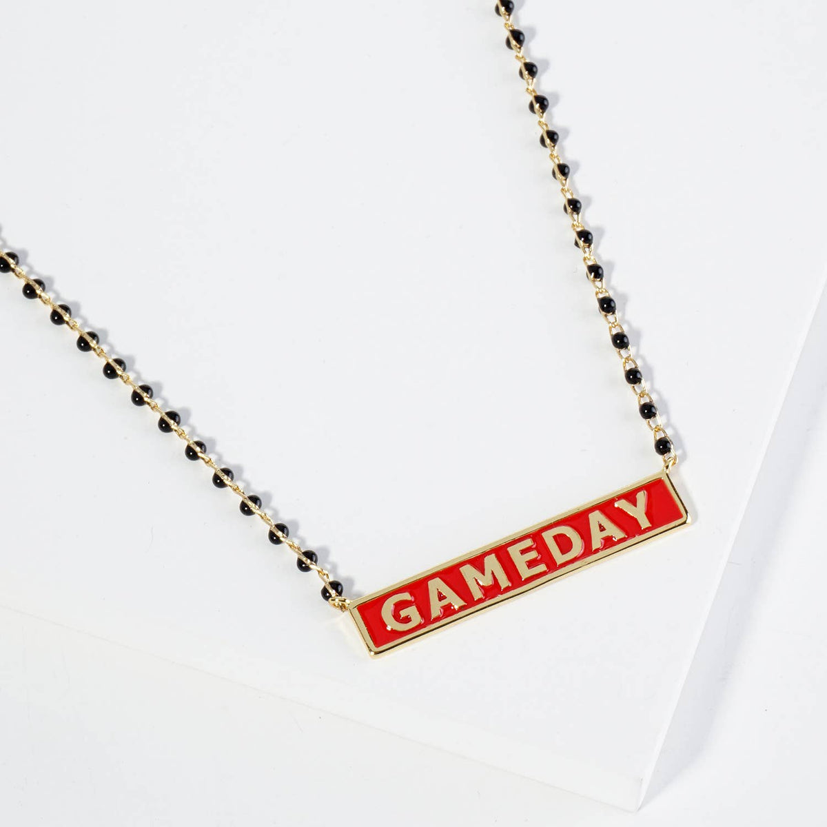 18K GOLD ENAMEL GAME DAY PENDANT GLASS BEADED CHAIN NECKLACE