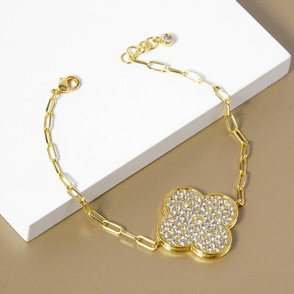 Pave Clover Charm Link Bracelet