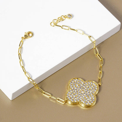 Pave Clover Charm Link Bracelet