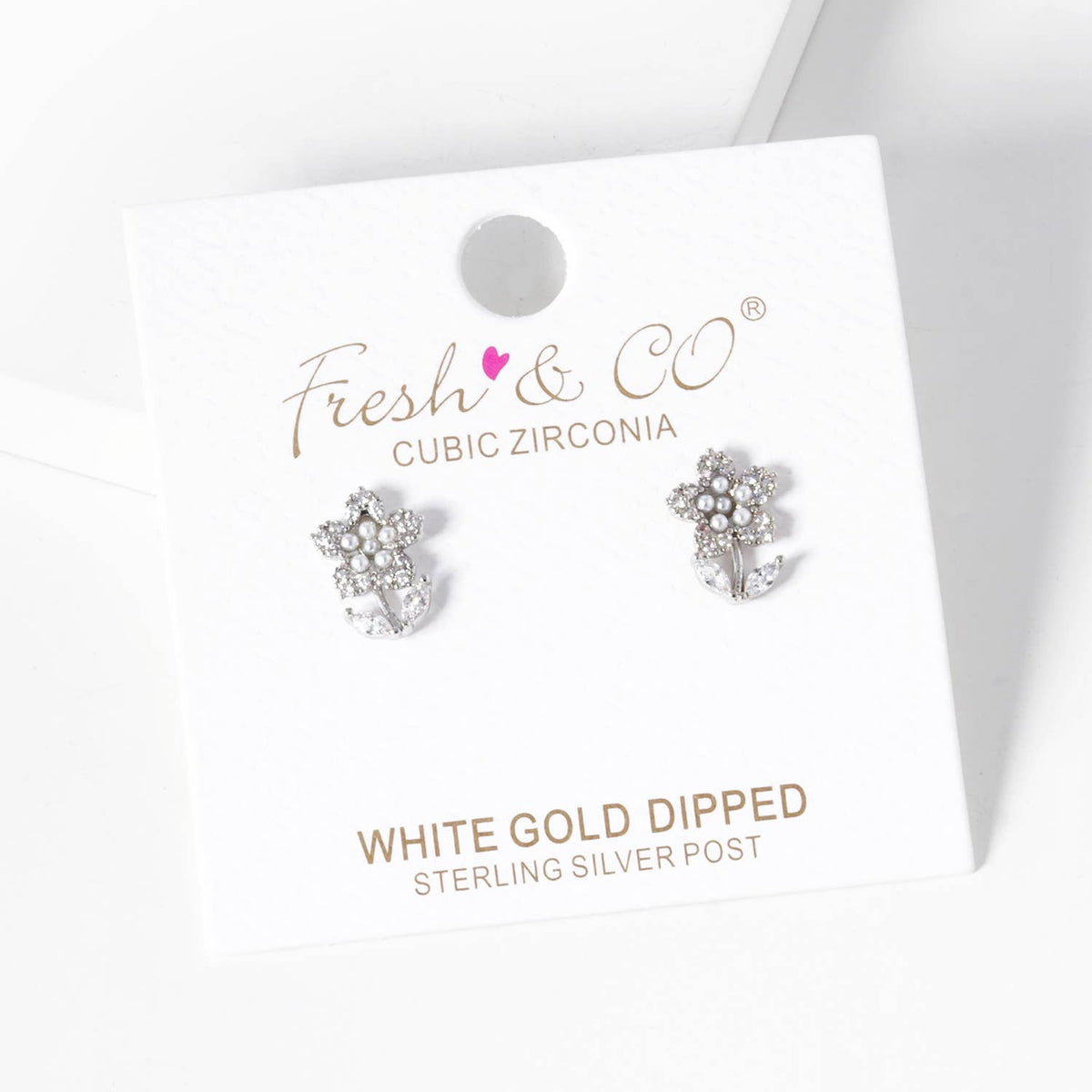 Dainty Pearl & Cubic Zirconia Flower Stud Earrings