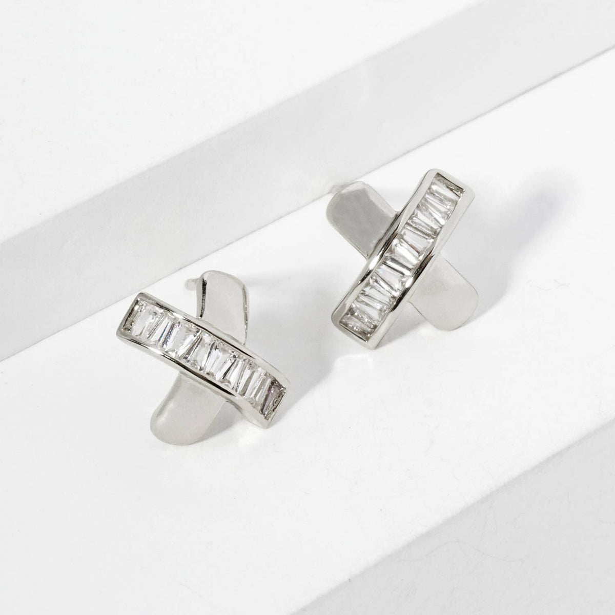 18K Gold Dipped Square CZ Embedded X Stud Earrings