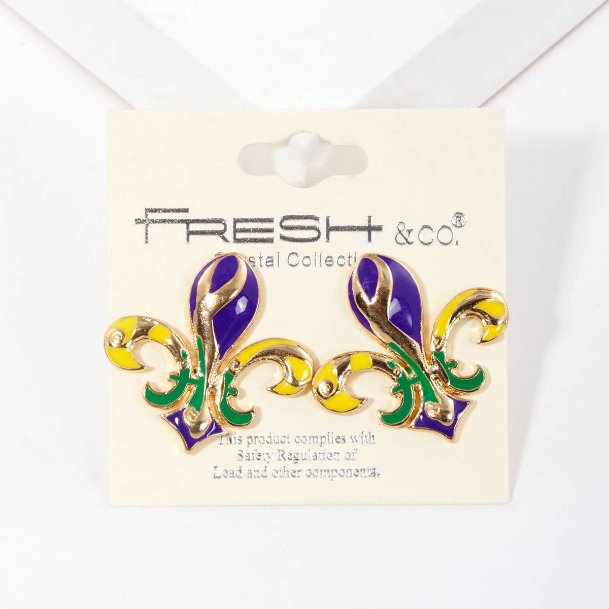 Gold Plated Mardi Gras Themed Fleur De Lis Post Earrings