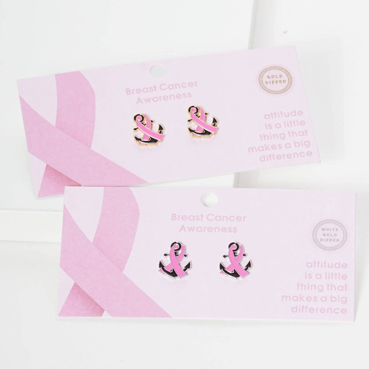 Breast Cancer Awareness Anchor Ribbon Earrings
