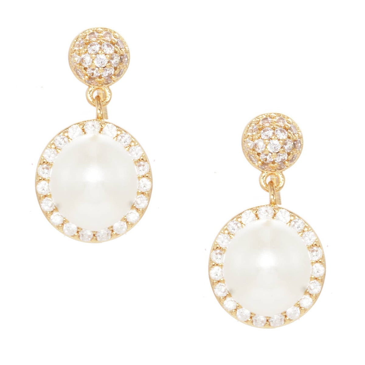 Pearl & Crystal Halo Bridesmaid Drop Earrings on Message Car