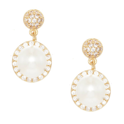 Pearl & Crystal Halo Bridesmaid Drop Earrings on Message Car
