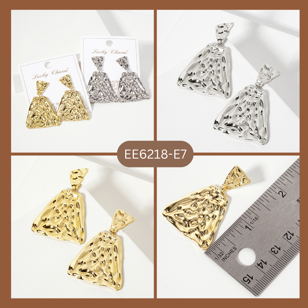 Polished Hammered-Texture Geometric Diamond-Shaped Earrings