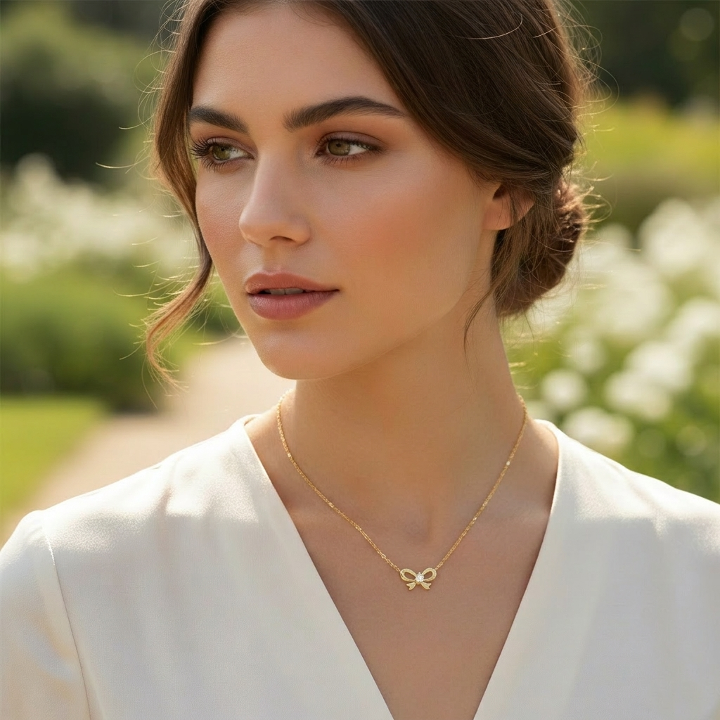 Cubic Zirconia Bow Pendant Necklace