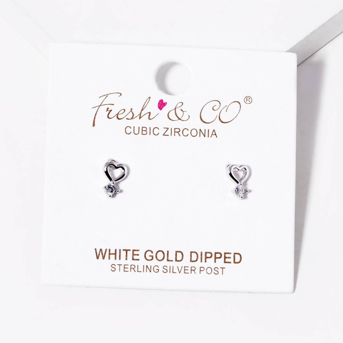 18KGold Dipped CZ Stone Drop Heart Stud Earrings