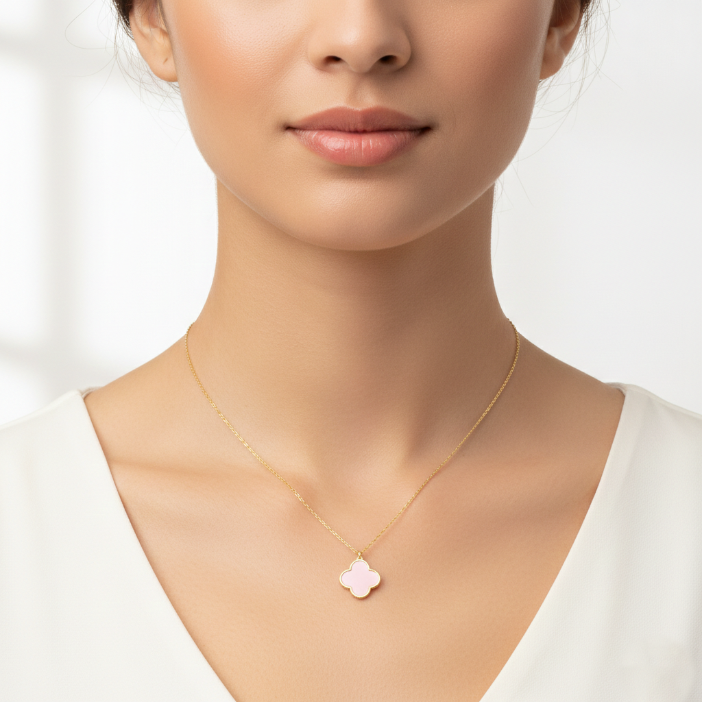 Minimalist Pink Clover Pendant Necklace