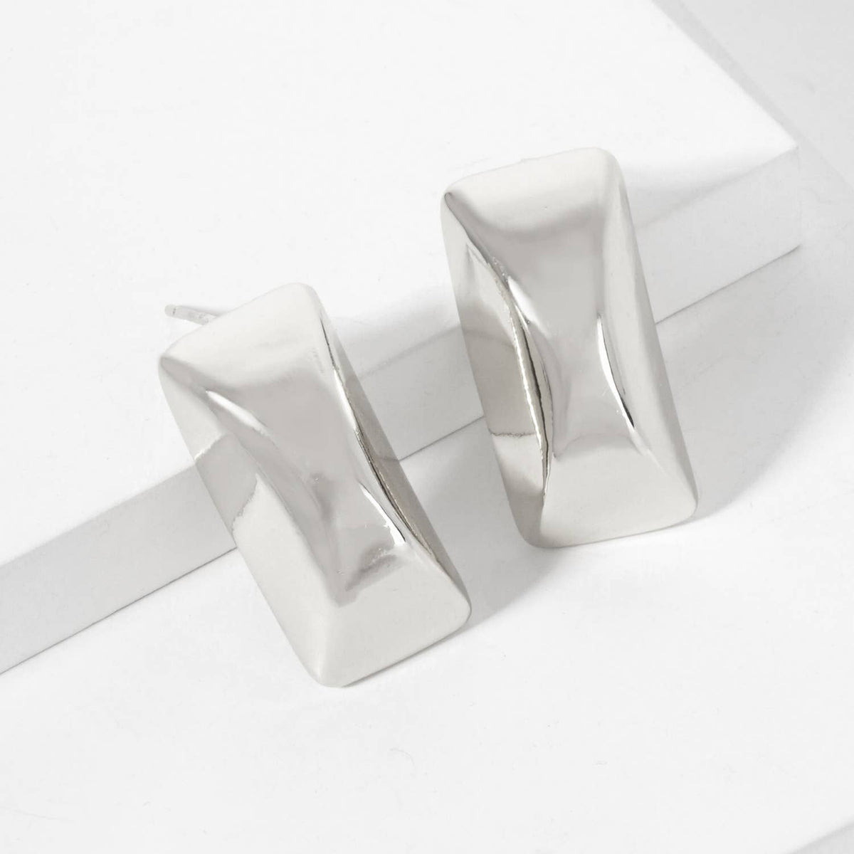 Rectangle with Center Corner 18K-Gold-Dipped Stud Earrings