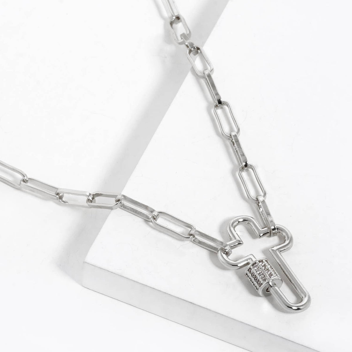 Gold Chain Choker with Cut-Out Cross Lock Pendant