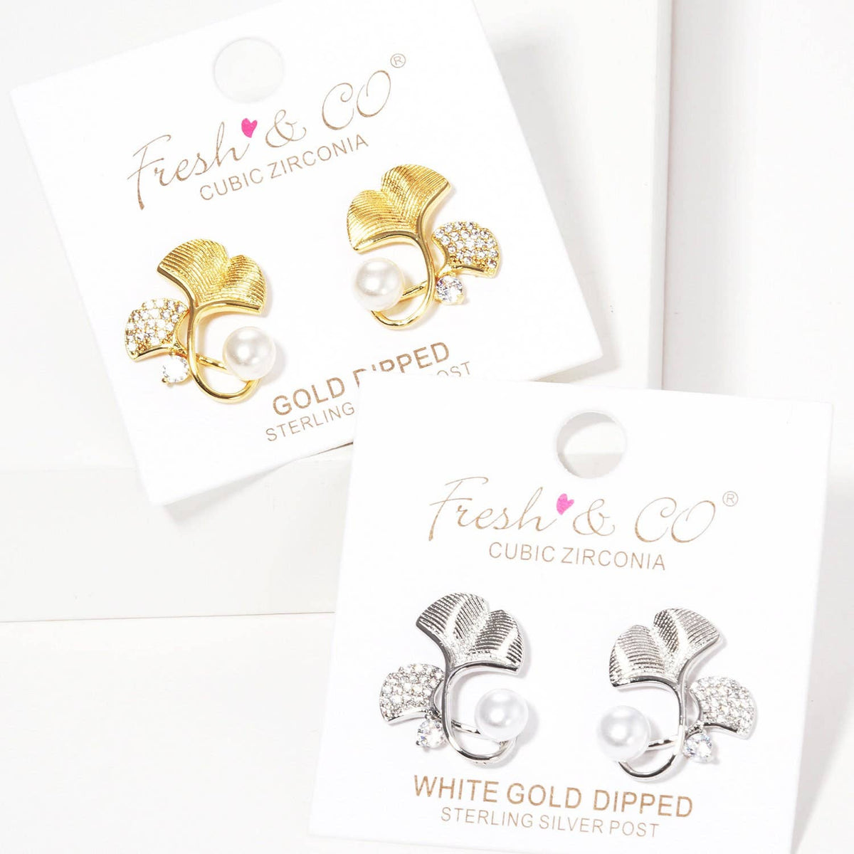 Gold Freshwater Pearl Gingko Leaf Stud Earrings