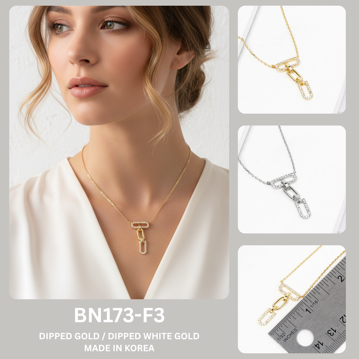 Pavé Crystal Interlocking Paperclip Link Pendant Necklace