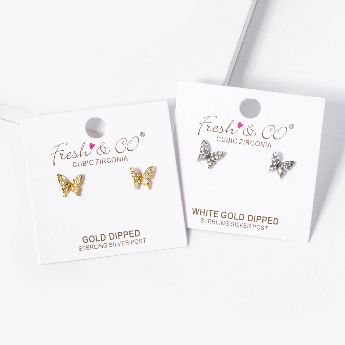Dainty Pave Butterfly Stud Earrings with Pearl Accents