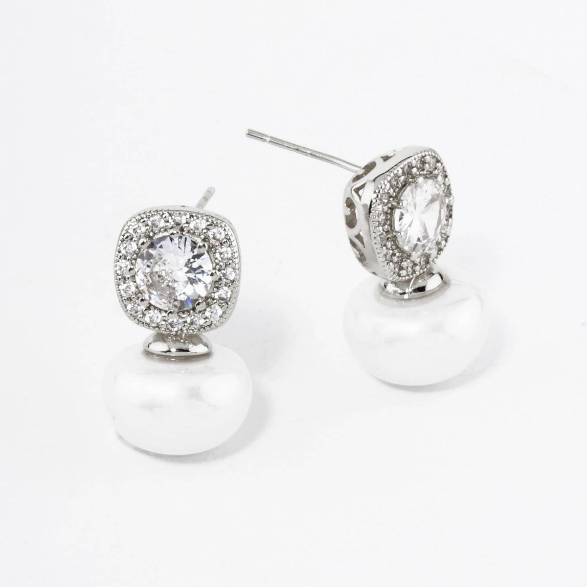 18K GOLD DIPPED PEARL DROP CUBIC ZIRCONIA STUD EARRINGS