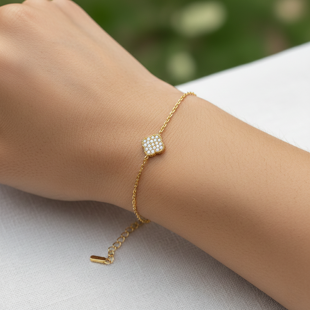 Minimalist Pavé Clover Charm Bracelet
