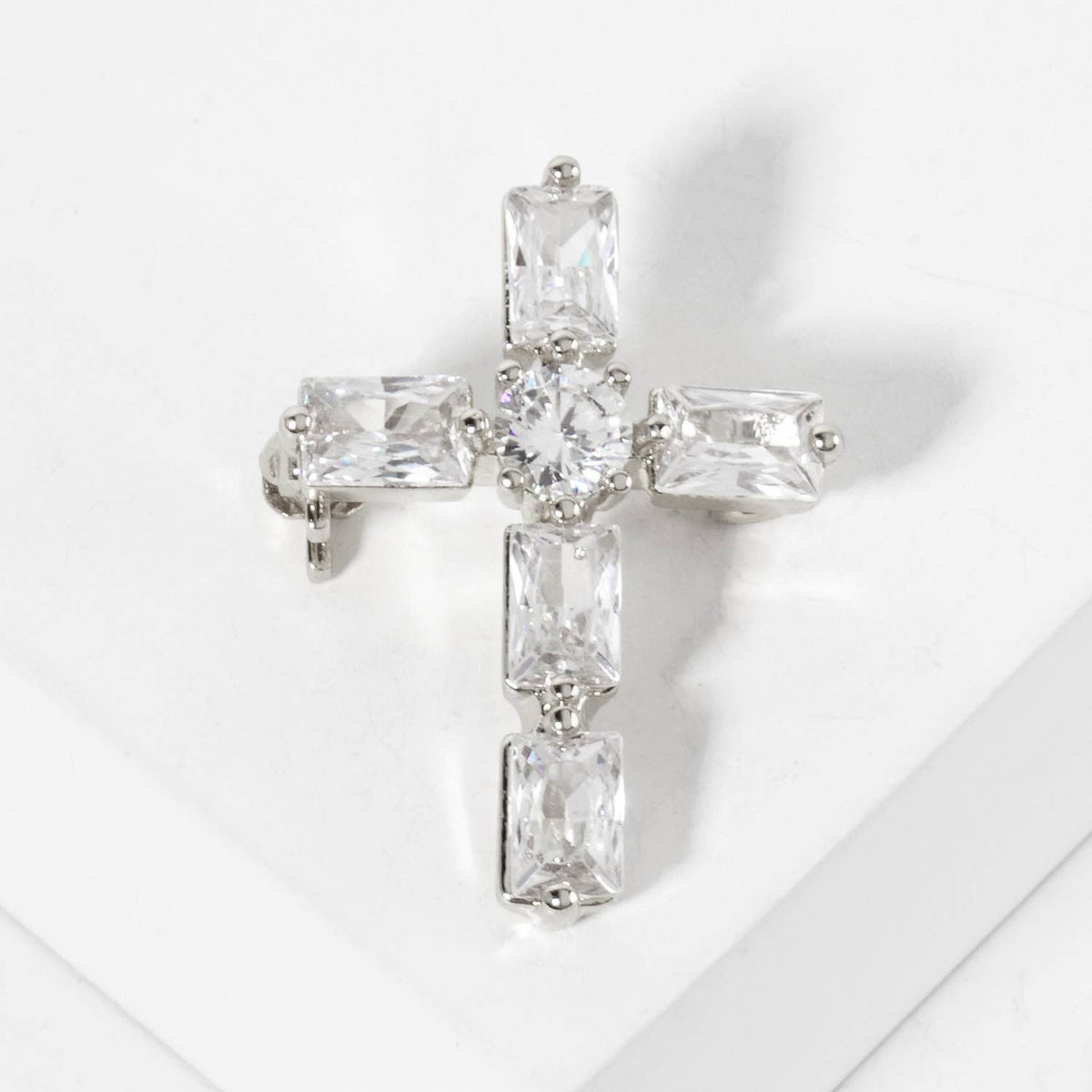 Rectangular Cubic-Zirconia Cross Brass Brooch