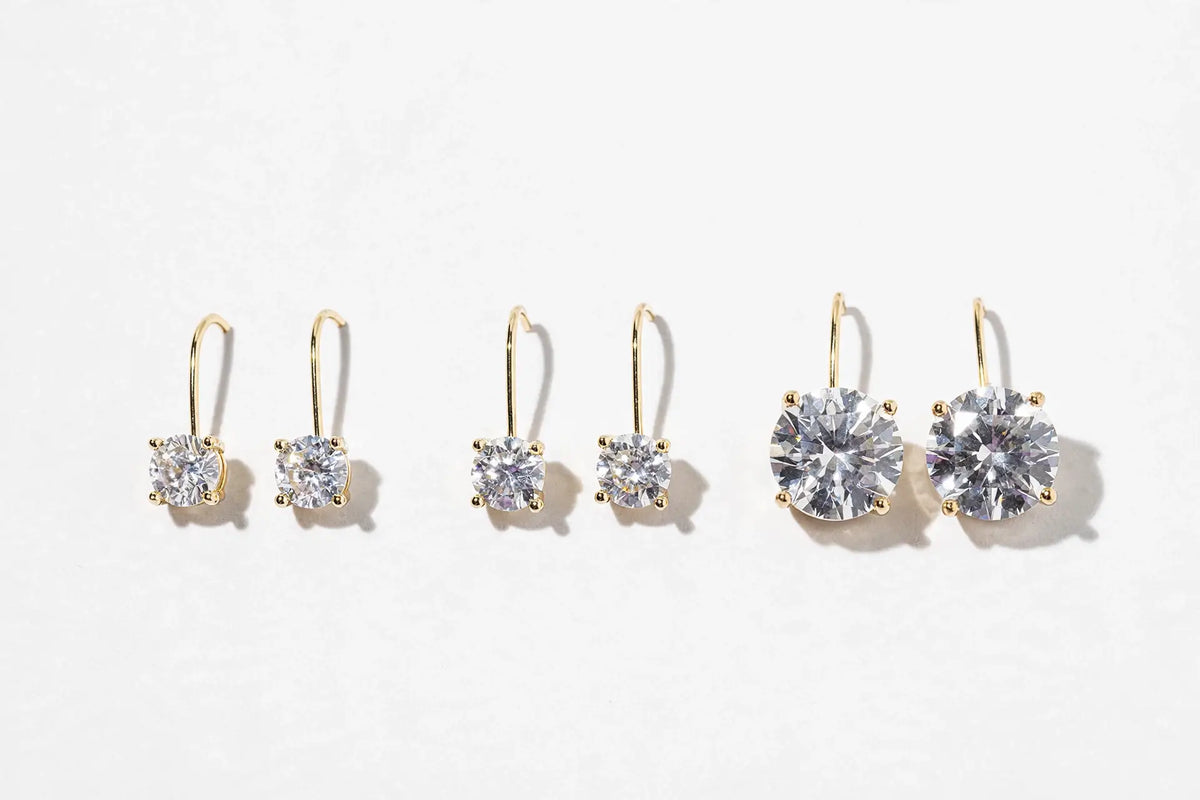 Round Cubic Zirconia Drop Earrings – Solitaire CZ on Lever