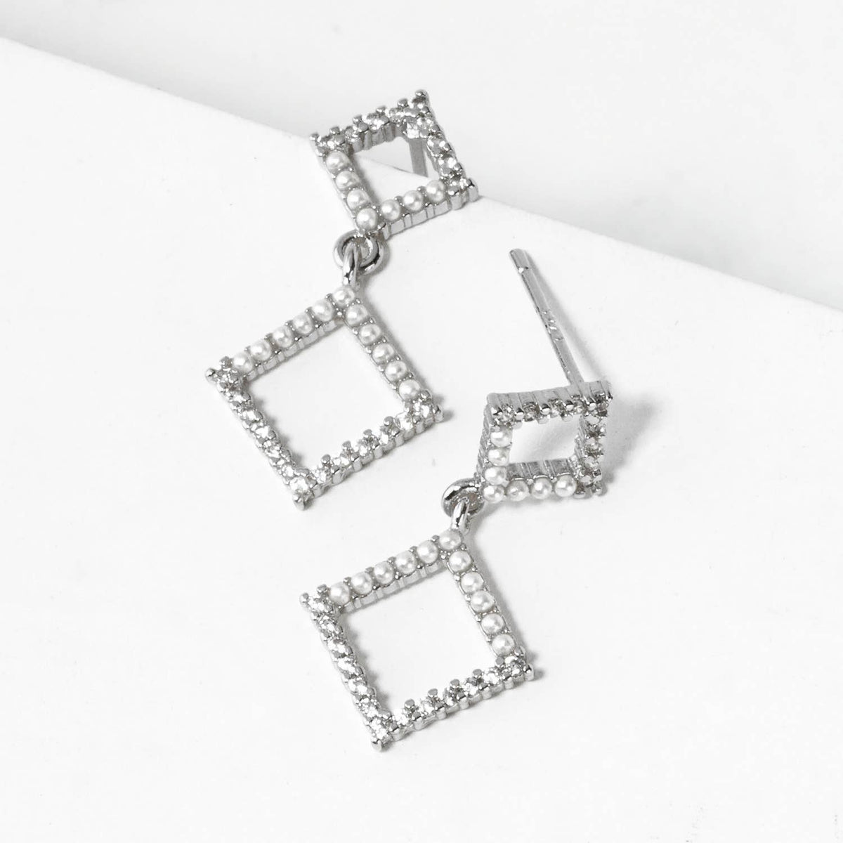 Dangled Geometric Square Cubic Zirconia Earrings
