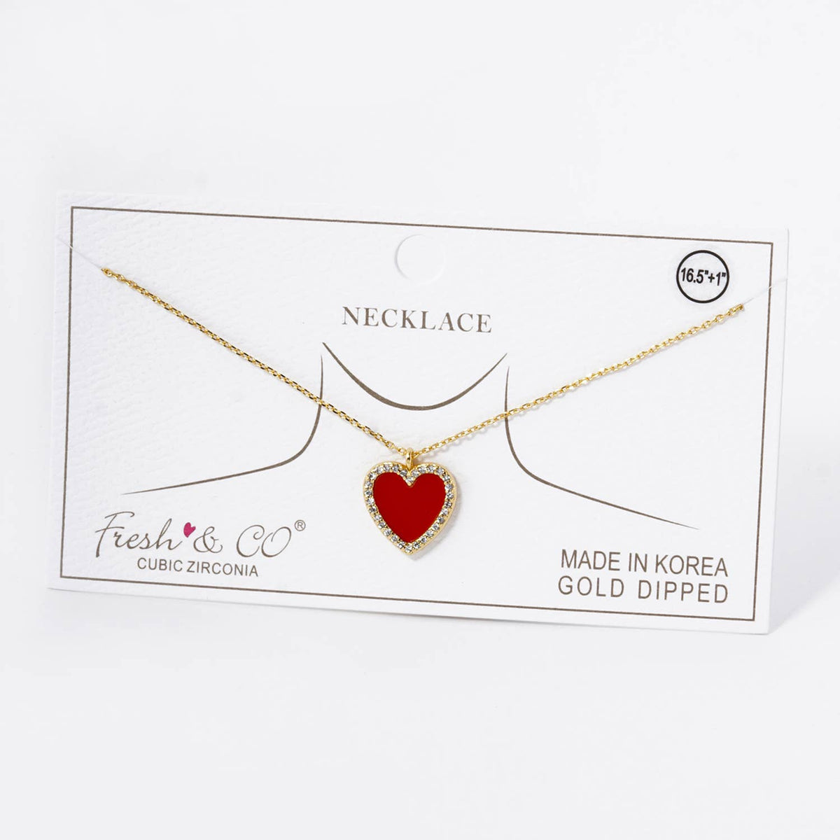 18K Gold Dipped 13mm Pave Set Cubic Zirconia Heart Necklace