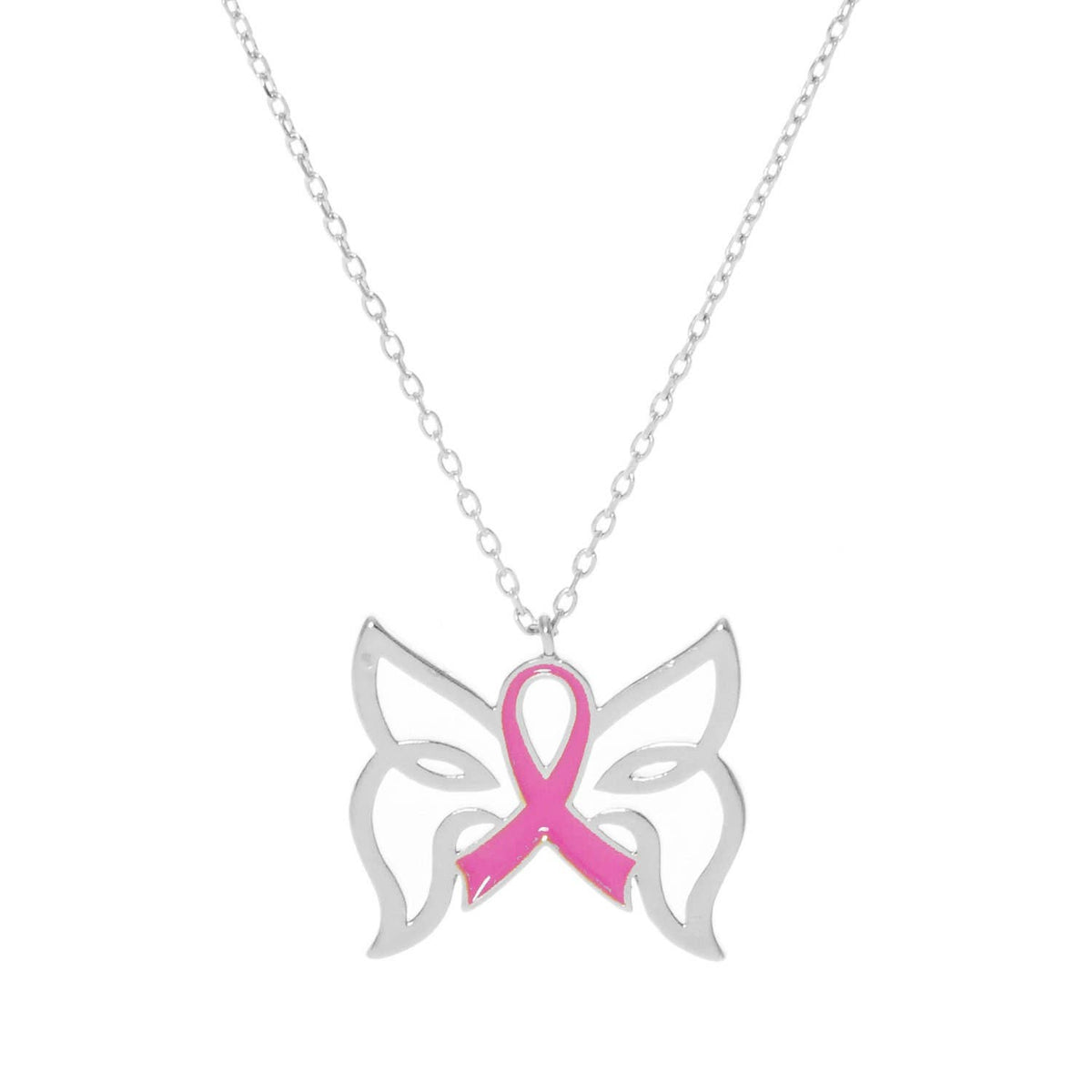 Breast Cancer Awareness Butterfly Wing Ribbon Necklace
