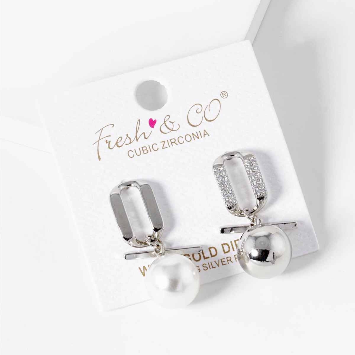 Dainty Pave Geometric Oval & Pearl Drop Earrings
