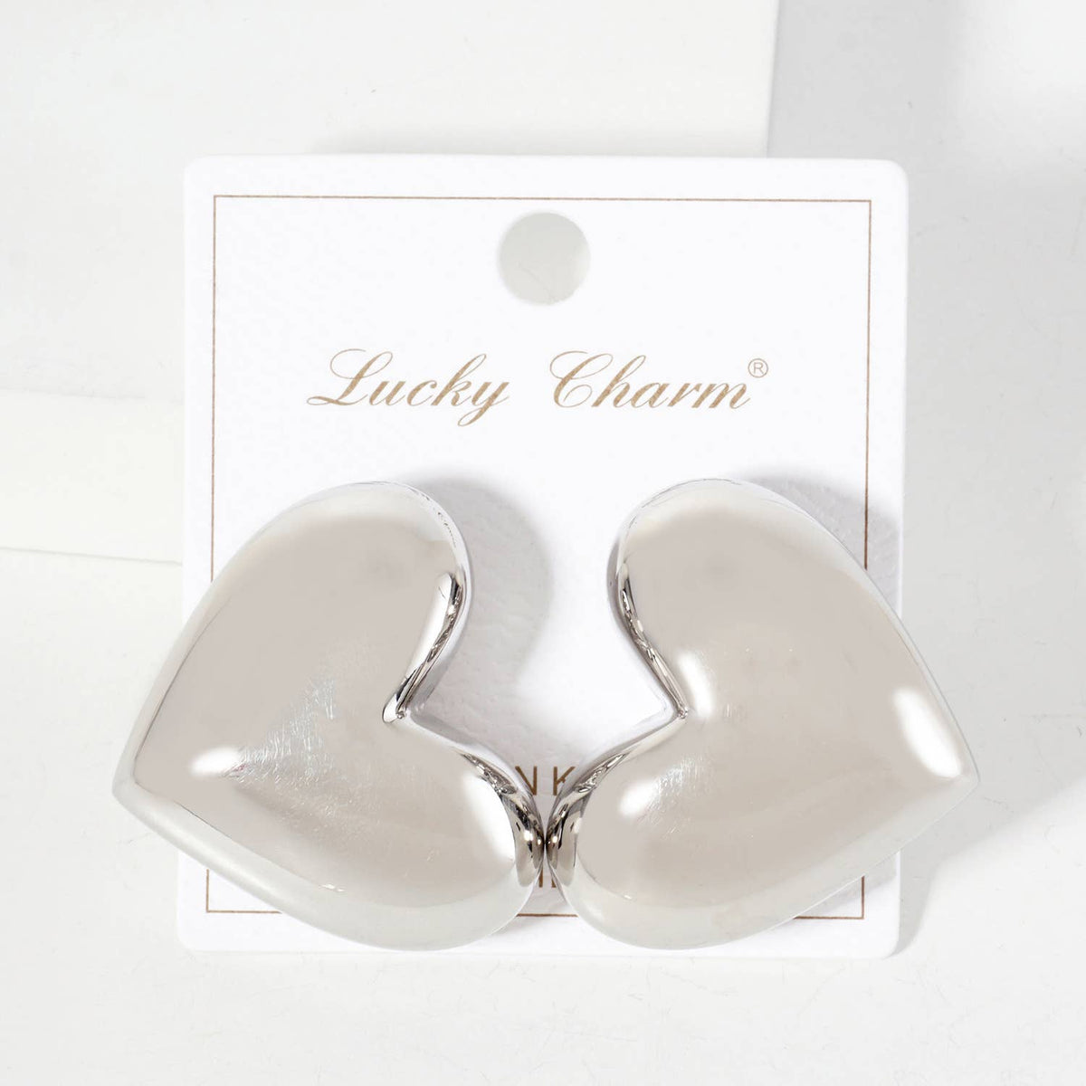 Polished Brass 35mm Puffy Heart Statement Earrings