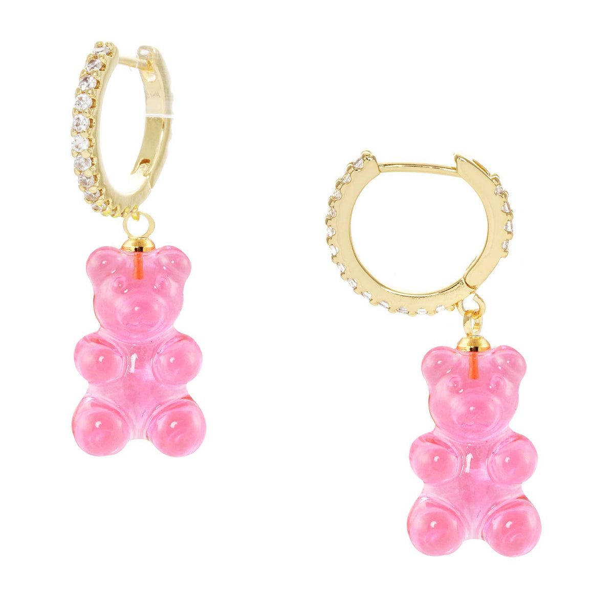 Color Gummy Bear Huggie Earrings with Cubic Zirconia.
