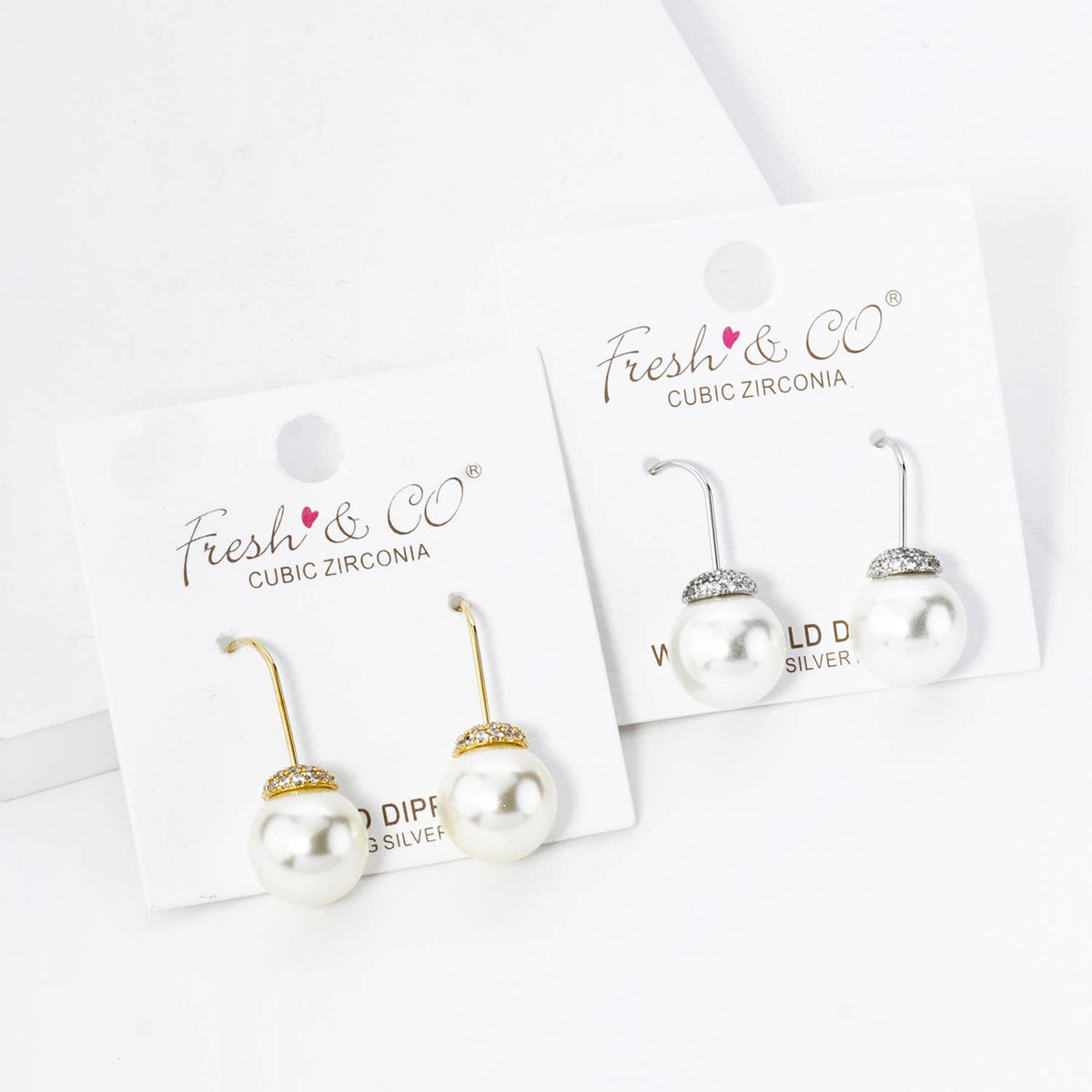 18K GOLD DIPPED CUBIC ZIRCONIA PAVE 10MM PEARL DROP EARRINGS