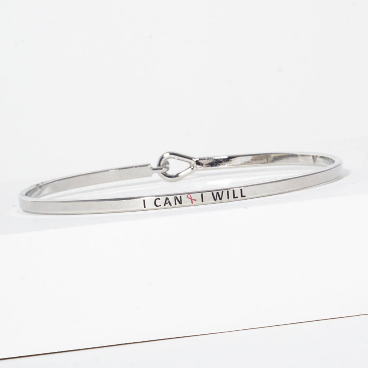 "I Can I Will" Breast Cancer Awareness Engraved Bangle