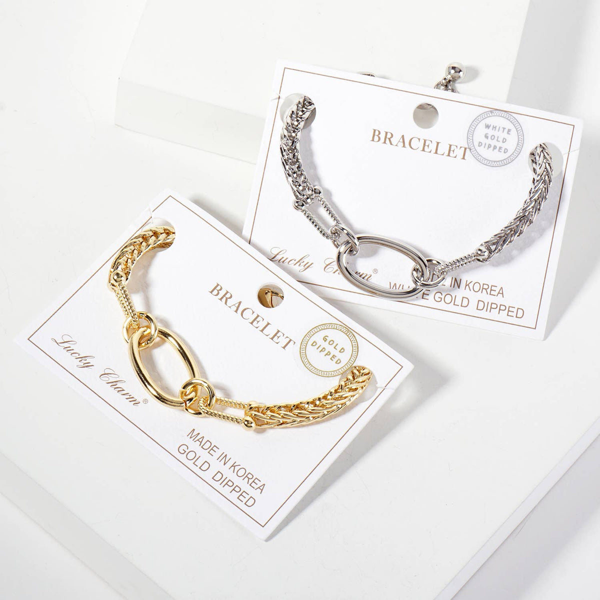 Mixed Texture Oval Link Chain Bracelet