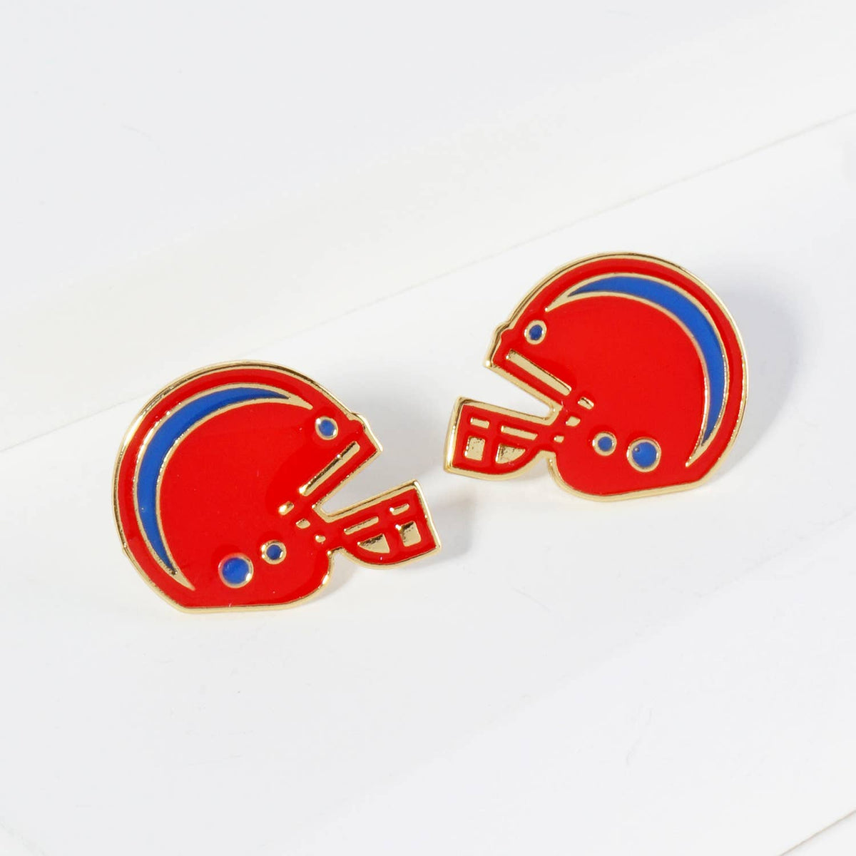 18K Gold Dipped Enamel Football Helmet Game Day Stud Earring