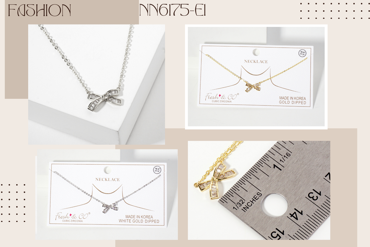 Bow Pendant with Square-Cubic-Zirconia Stones Necklace