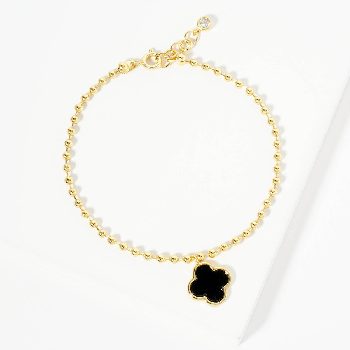 Minimalist Beaded Clover Charm Bracelet