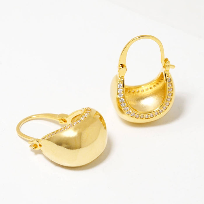 Minimalist Pave Inset Dome Huggie Hoop Earrings