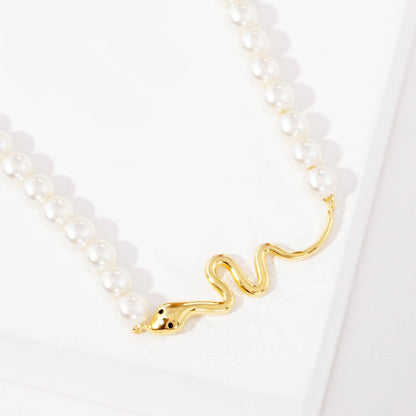 Gold Plated Pearl Serpent Necklace