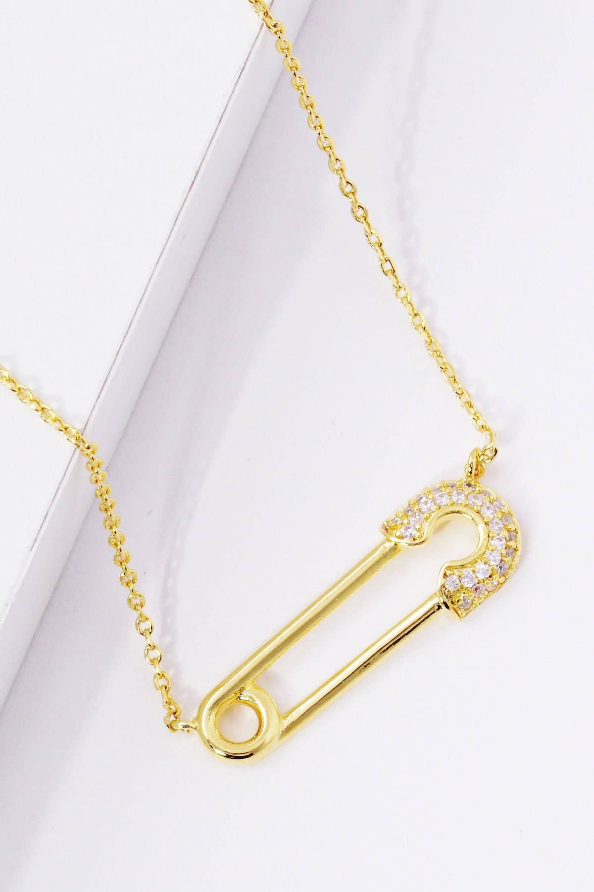 Gold Plated Safety Pin Necklace