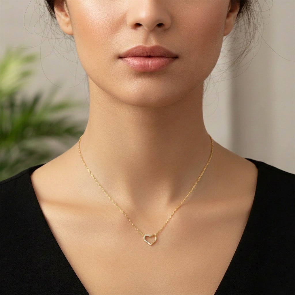 Minimalist Pave Heart Outline Pendant Necklace
