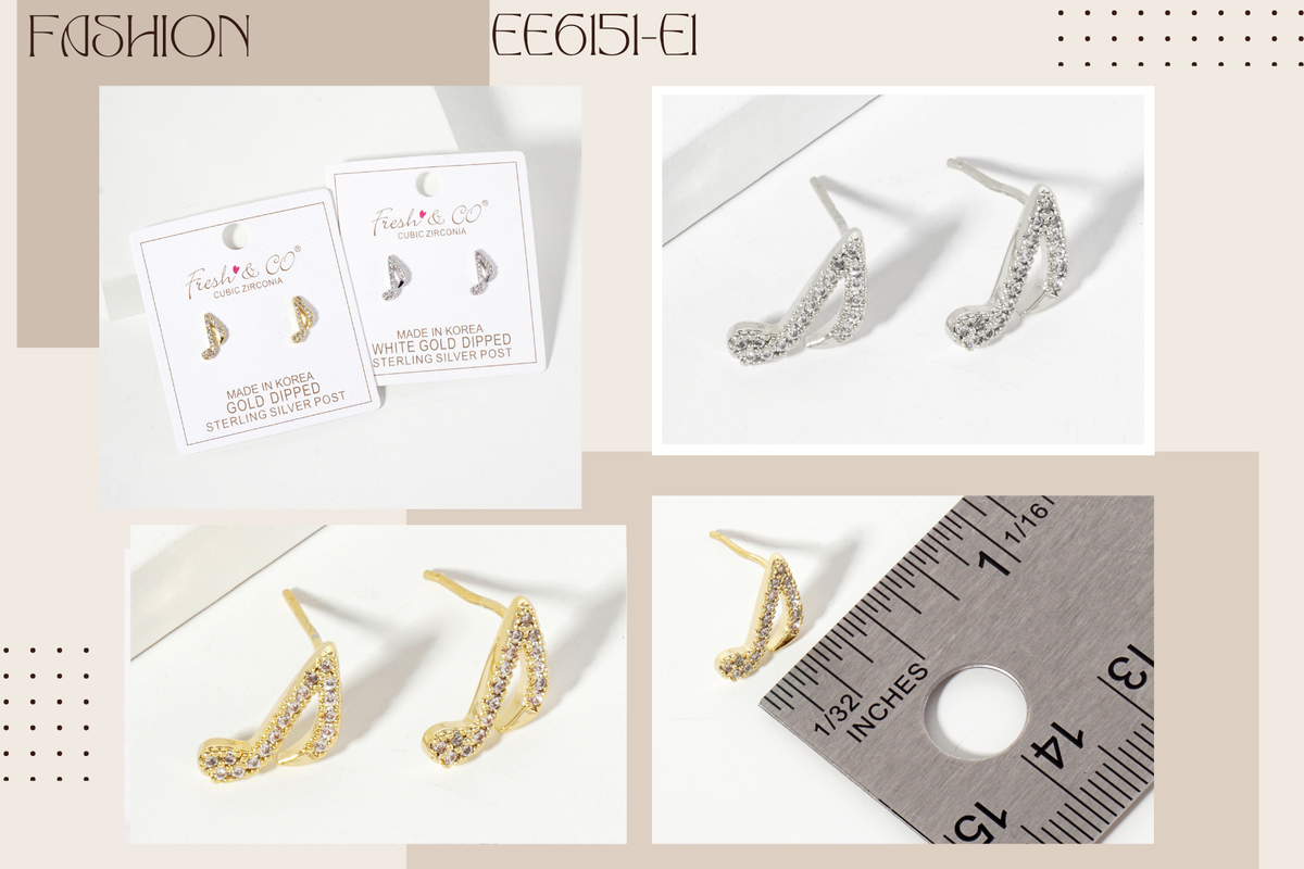 Minimalist Pave-Set Musical-Note Stud Earrings