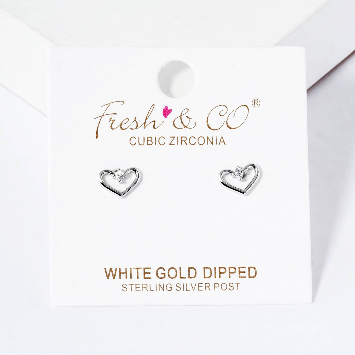 18K Gold Dipped CZ Stone Heart Post Stud Earrings