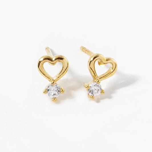 18KGold Dipped CZ Stone Drop Heart Stud Earrings