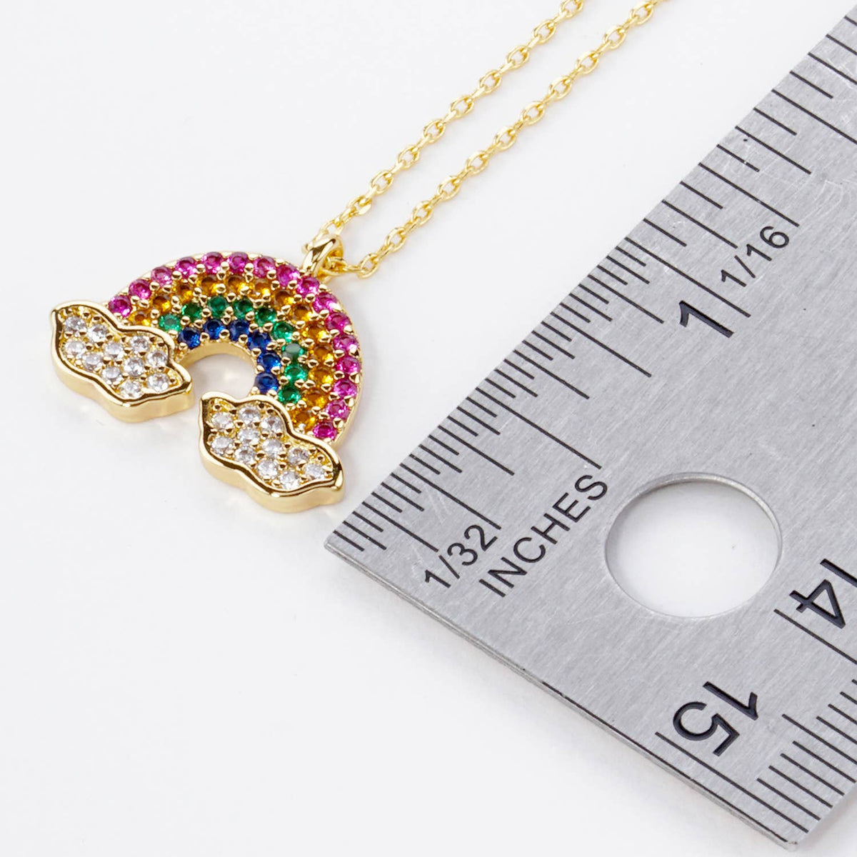 Colorful Pave Set Cubic Zirconia Rainbow Pendant Necklace.