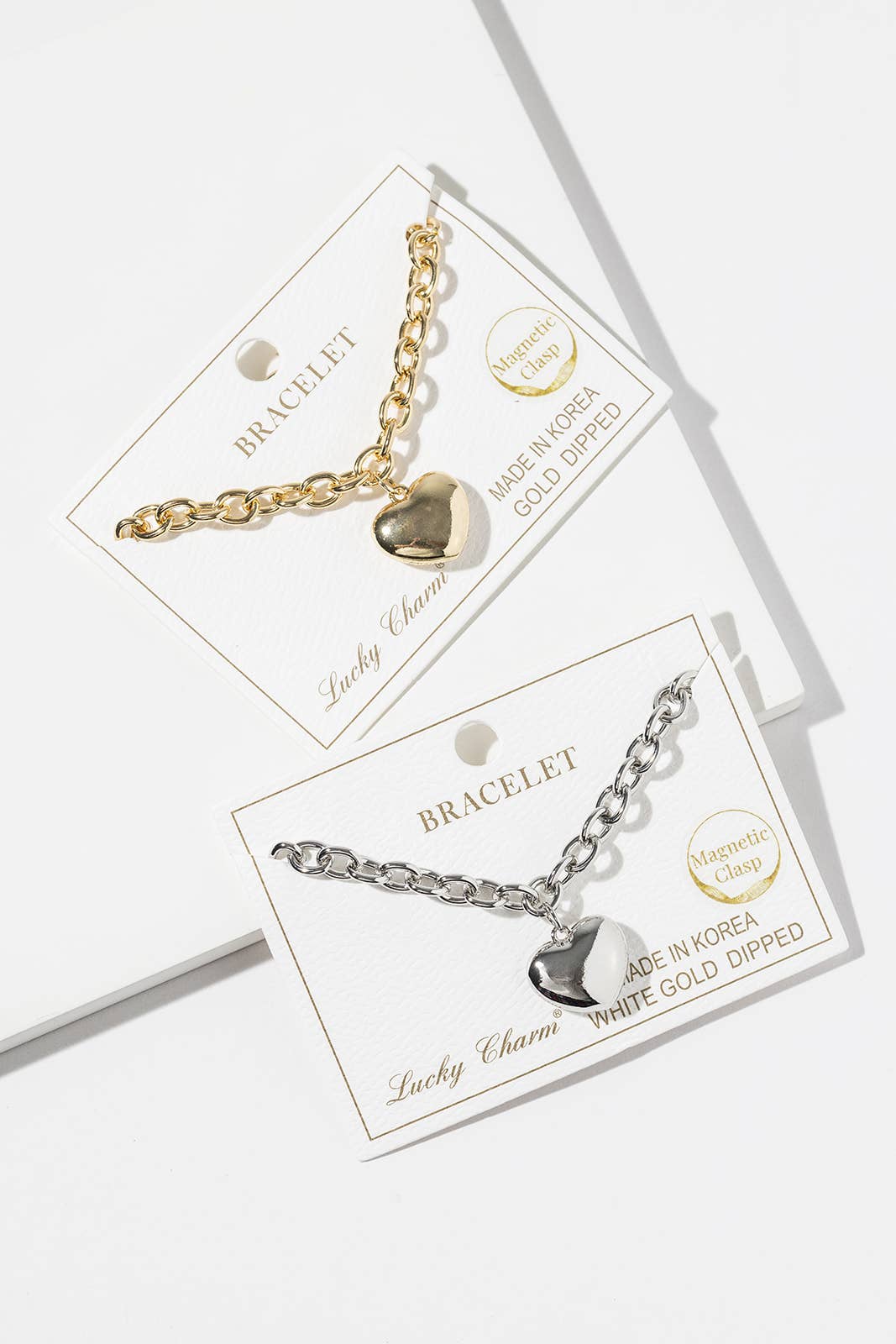 Puffed Heart Chunky Chain Bracelet with Easy Magnetic Clasp