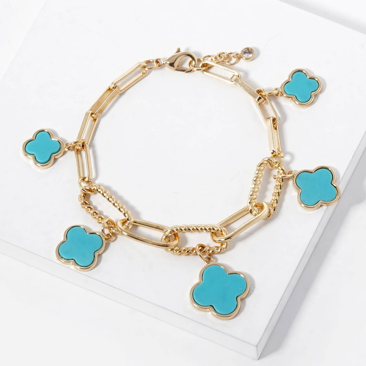 18K Gold Plated Clover Charm Paperclip Link Bracelet