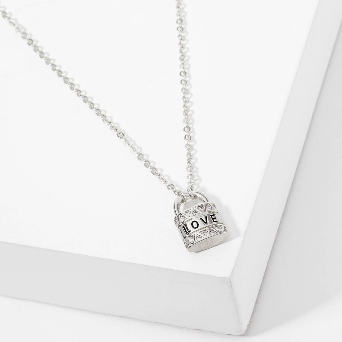 Love Engraved Padlock Pendant 18K-Gold-Dipped Necklace