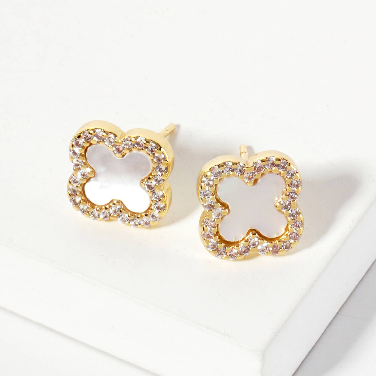 Pave-Set Cubic-Zirconia 11mm Quatrefoil Stud Earrings