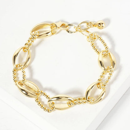 Polished Brass 15mm Twisted Chain and Oval Link Bracelet