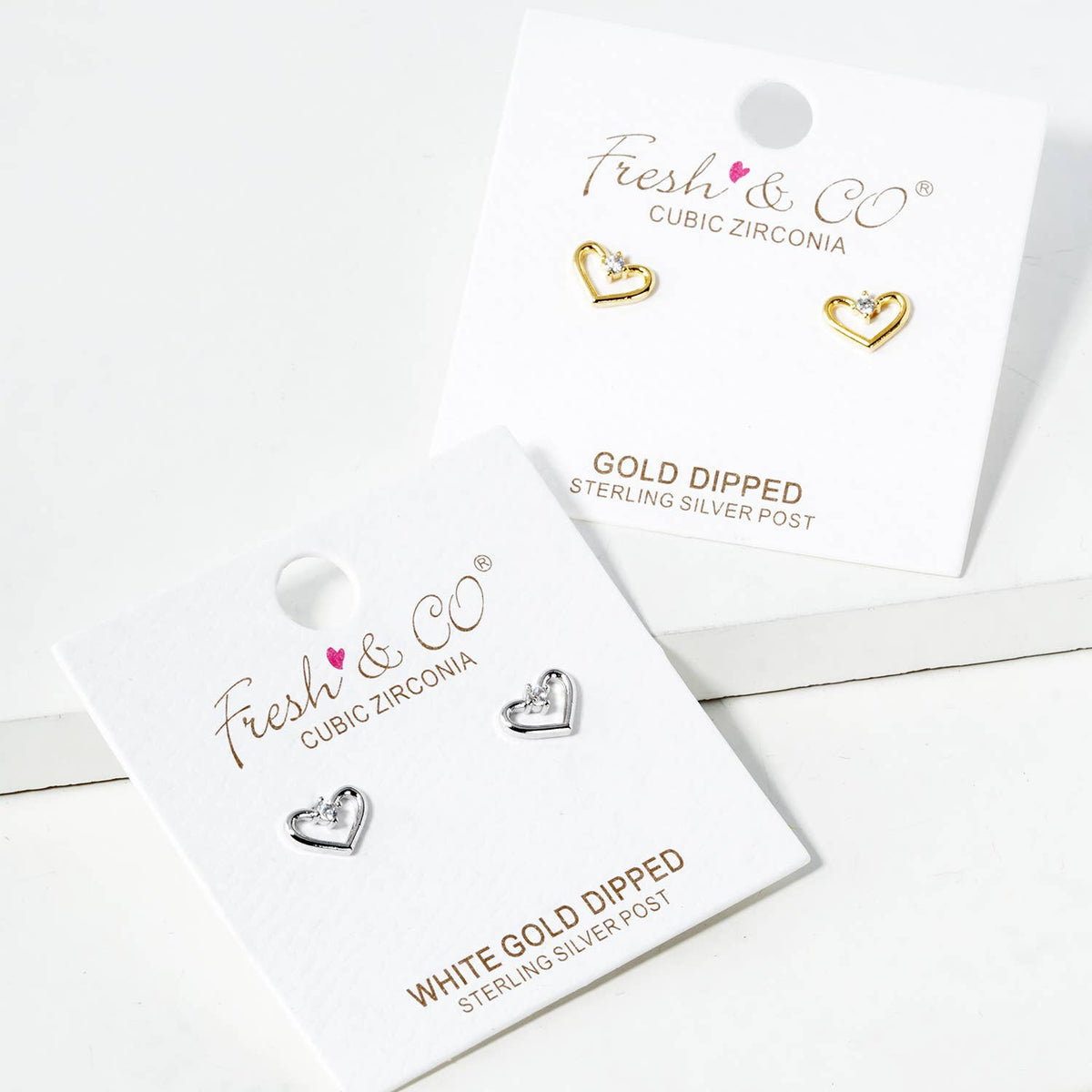 18K Gold Dipped CZ Stone Heart Post Stud Earrings