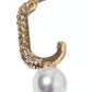Crystal J-Hook Pearl Drop Earrings – Pavé Curve with Pearl
