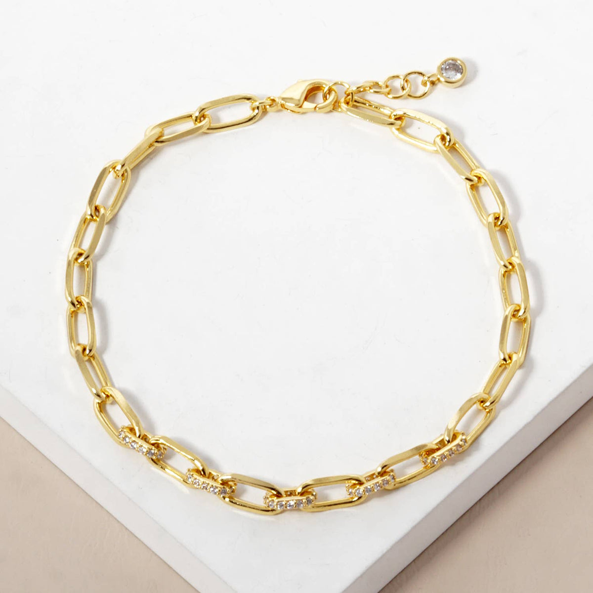 CZ Pave U-Link Paperclip Bracelet